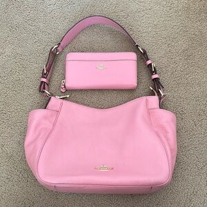 Coach Pink Shoulder Bag with Slouchy Design and matching Wallet